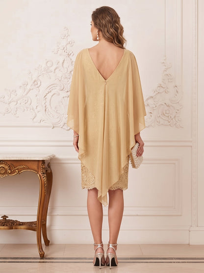 Gaine/Colonne Scoop Sans Manches Longueur Genou Robes Mère de la Mariée Robes avec Appliques & Cap