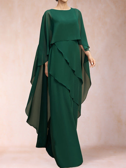 Robe de Mère de la Mariée En Mousseline de Soie Coupe A-Line/Princess Une Pièce Longueur Au Sol avec Volants