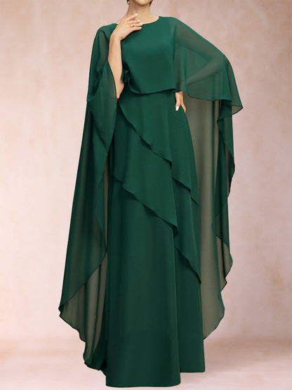 Robe de Mère de la Mariée En Mousseline de Soie Coupe A-Line/Princess Une Pièce Longueur Au Sol avec Volants