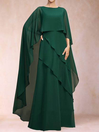 Robe de Mère de la Mariée En Mousseline de Soie Coupe A-Line/Princess Une Pièce Longueur Au Sol avec Volants