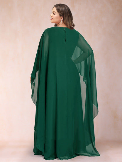 Robe de Mère de la Mariée Grande Taille, Coupe Trapèze/Princesse, Une Pièce, Décolleté Plongeant avec Volants