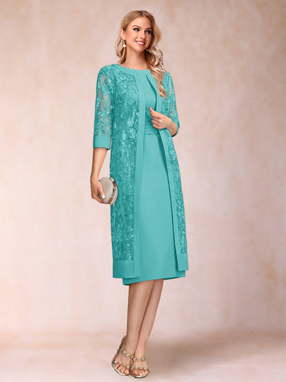 Robe de Mère de la Mariée En Mousseline de Soie Froncée avec Gaine/Colonne et Veste et Strass