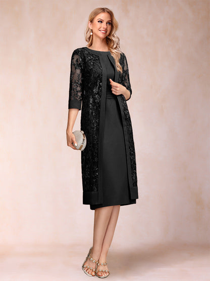 Robe de Mère de la Mariée En Mousseline de Soie Froncée avec Gaine/Colonne et Veste et Strass