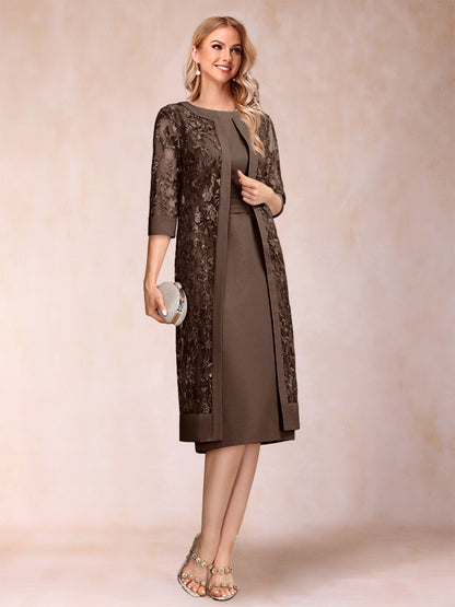 Robe de Mère de la Mariée En Mousseline de Soie Froncée avec Gaine/Colonne et Veste et Strass
