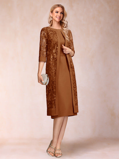 Robe de Mère de la Mariée En Mousseline de Soie Froncée avec Gaine/Colonne et Veste et Strass