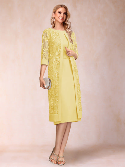 Robe de Mère de la Mariée En Mousseline de Soie Froncée avec Gaine/Colonne et Veste et Strass