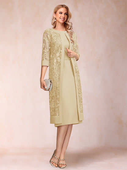 Robe de Mère de la Mariée En Mousseline de Soie Froncée avec Gaine/Colonne et Veste et Strass