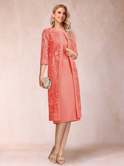 Robe de Mère de la Mariée En Mousseline de Soie Froncée avec Gaine/Colonne et Veste et Strass