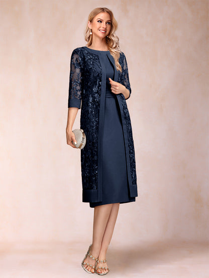 Robe de Mère de la Mariée En Mousseline de Soie Froncée avec Gaine/Colonne et Veste et Strass