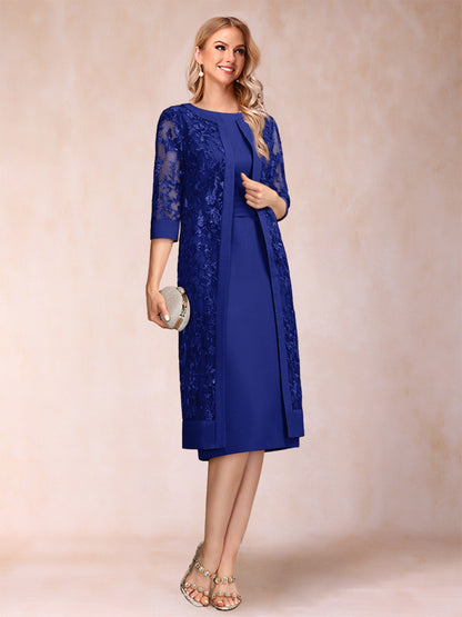 Robe de Mère de la Mariée En Mousseline de Soie Froncée avec Gaine/Colonne et Veste et Strass