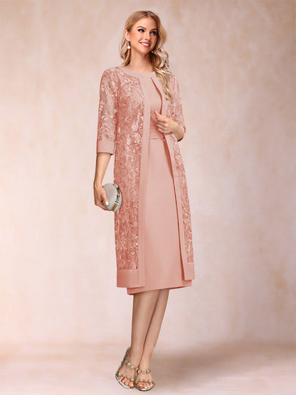 Robe de Mère de la Mariée En Mousseline de Soie Froncée avec Gaine/Colonne et Veste et Strass