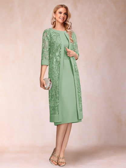 Robe de Mère de la Mariée En Mousseline de Soie Froncée avec Gaine/Colonne et Veste et Strass