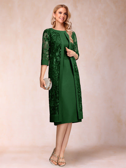 Robe de Mère de la Mariée En Mousseline de Soie Froncée avec Gaine/Colonne et Veste et Strass