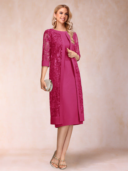 Robe de Mère de la Mariée En Mousseline de Soie Froncée avec Gaine/Colonne et Veste et Strass