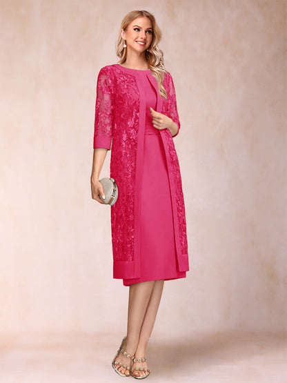 Robe de Mère de la Mariée En Mousseline de Soie Froncée avec Gaine/Colonne et Veste et Strass