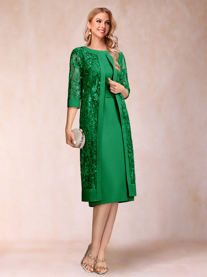 Robe de Mère de la Mariée En Mousseline de Soie Froncée avec Gaine/Colonne et Veste et Strass