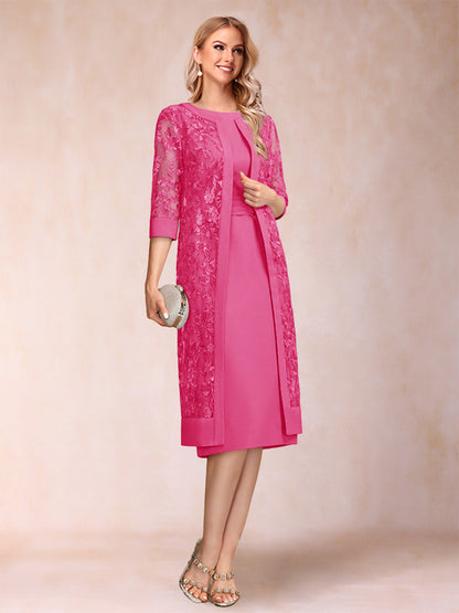 Robe de Mère de la Mariée En Mousseline de Soie Froncée avec Gaine/Colonne et Veste et Strass
