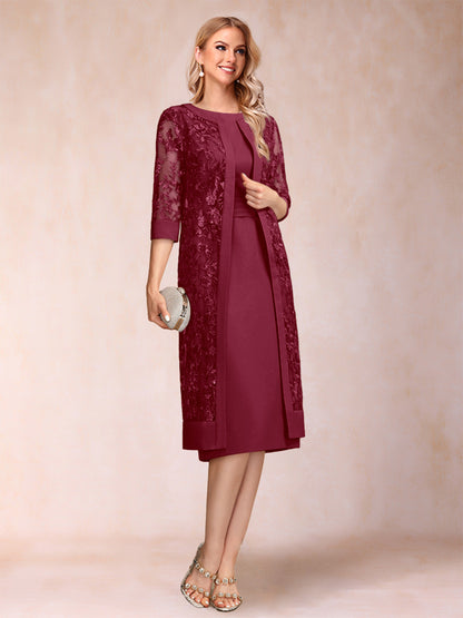 Robe de Mère de la Mariée En Mousseline de Soie Froncée avec Gaine/Colonne et Veste et Strass