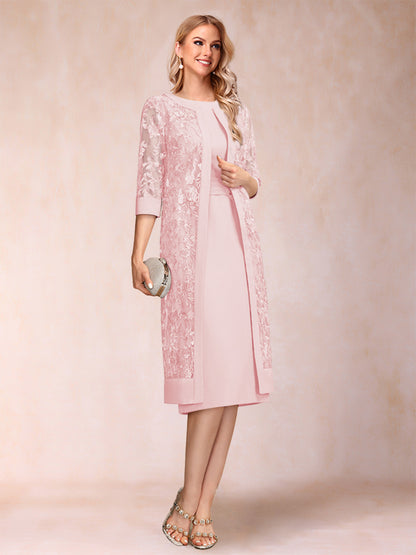 Robe de Mère de la Mariée En Mousseline de Soie Froncée avec Gaine/Colonne et Veste et Strass