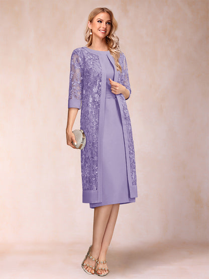 Robe de Mère de la Mariée En Mousseline de Soie Froncée avec Gaine/Colonne et Veste et Strass