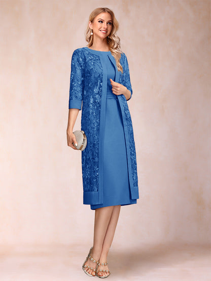 Robe de Mère de la Mariée En Mousseline de Soie Froncée avec Gaine/Colonne et Veste et Strass