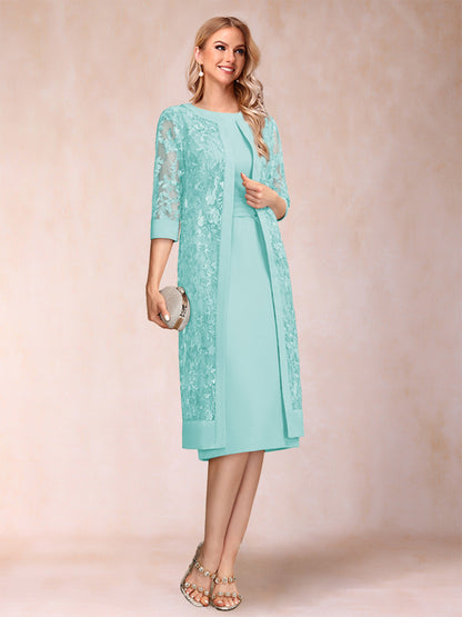 Robe de Mère de la Mariée En Mousseline de Soie Froncée avec Gaine/Colonne et Veste et Strass