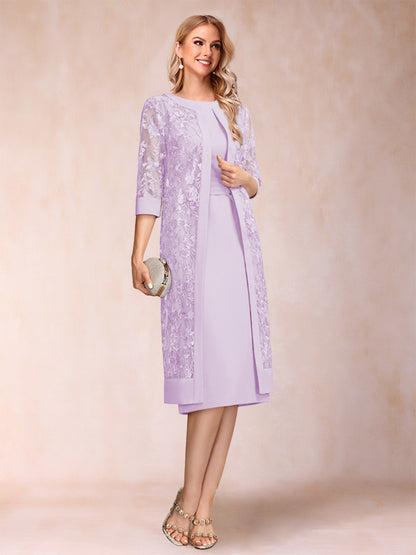 Robe de Mère de la Mariée En Mousseline de Soie Froncée avec Gaine/Colonne et Veste et Strass
