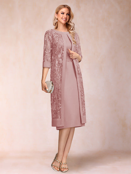 Robe de Mère de la Mariée En Mousseline de Soie Froncée avec Gaine/Colonne et Veste et Strass