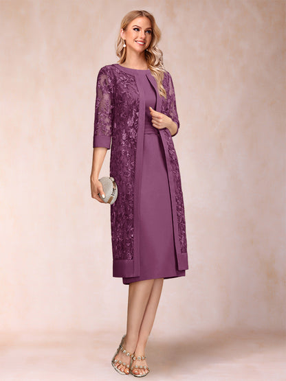Robe de Mère de la Mariée En Mousseline de Soie Froncée avec Gaine/Colonne et Veste et Strass