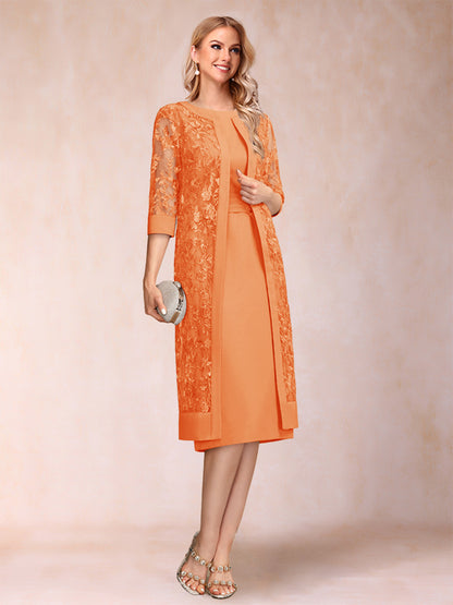 Robe de Mère de la Mariée En Mousseline de Soie Froncée avec Gaine/Colonne et Veste et Strass
