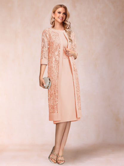 Robe de Mère de la Mariée En Mousseline de Soie Froncée avec Gaine/Colonne et Veste et Strass