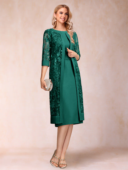 Robe de Mère de la Mariée En Mousseline de Soie Froncée avec Gaine/Colonne et Veste et Strass