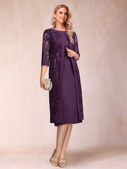 Robe de Mère de la Mariée En Mousseline de Soie Froncée avec Gaine/Colonne et Veste et Strass