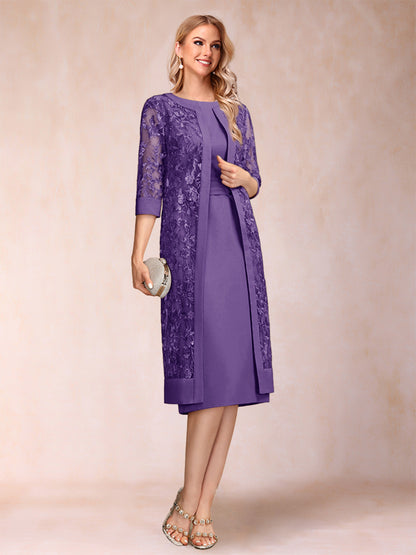 Robe de Mère de la Mariée En Mousseline de Soie Froncée avec Gaine/Colonne et Veste et Strass