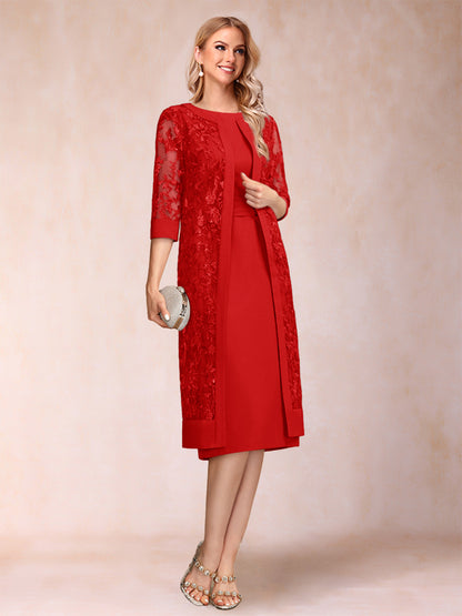 Robe de Mère de la Mariée En Mousseline de Soie Froncée avec Gaine/Colonne et Veste et Strass