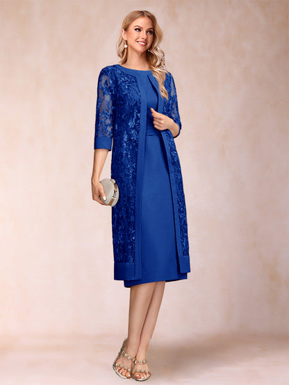 Robe de Mère de la Mariée En Mousseline de Soie Froncée avec Gaine/Colonne et Veste et Strass