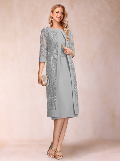 Robe de Mère de la Mariée En Mousseline de Soie Froncée avec Gaine/Colonne et Veste et Strass