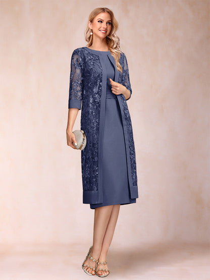 Robe de Mère de la Mariée En Mousseline de Soie Froncée avec Gaine/Colonne et Veste et Strass