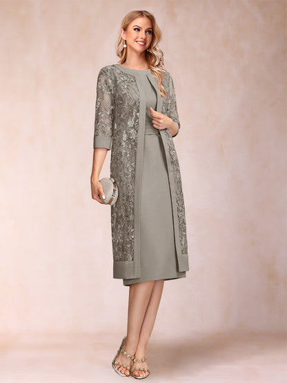 Robe de Mère de la Mariée En Mousseline de Soie Froncée avec Gaine/Colonne et Veste et Strass