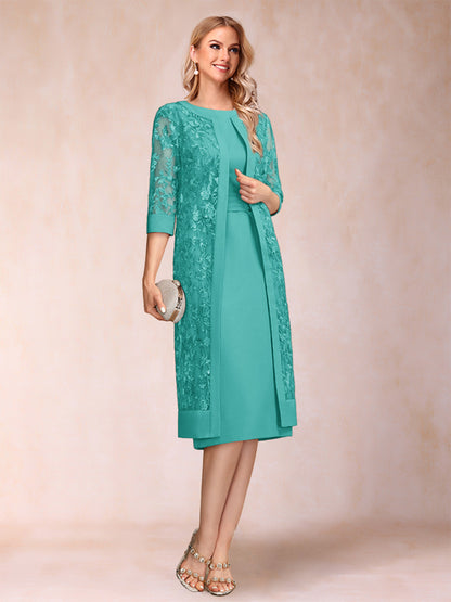 Robe de Mère de la Mariée En Mousseline de Soie Froncée avec Gaine/Colonne et Veste et Strass