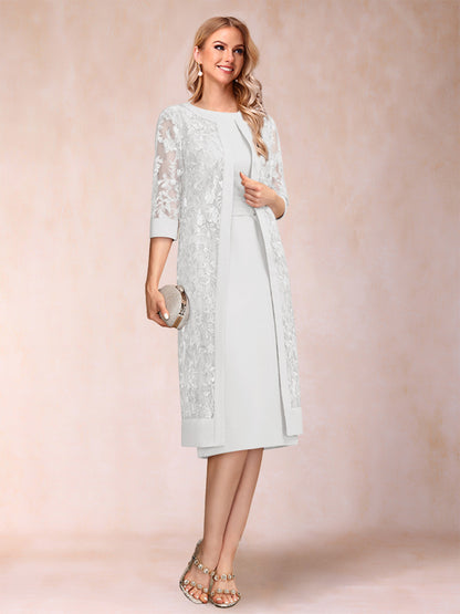 Robe de Mère de la Mariée En Mousseline de Soie Froncée avec Gaine/Colonne et Veste et Strass
