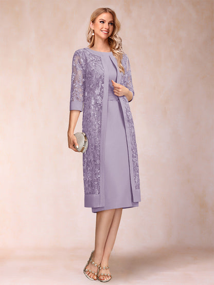 Robe de Mère de la Mariée En Mousseline de Soie Froncée avec Gaine/Colonne et Veste et Strass
