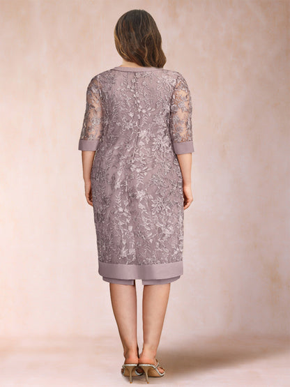 Robe de Mère de la Mariée Grande Taille, Fourreau/Colonne, en Mousseline Froncée avec Veste et Strass