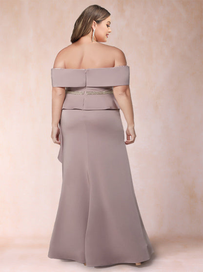 Robes de Mère de la Mariée Grande Taille, Fourreau/Colonne, Épaules Dénudées avec Strass et Volants