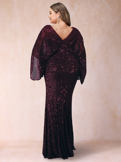 Robe de Mère de la Mariée Grande Taille, Fourreau/Colonne, Col en V, Longueur au Sol, Froncée