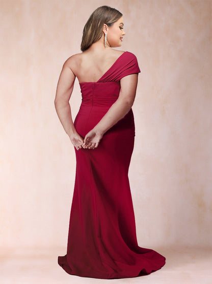 Robe de Mère de la Mariée Grande Taille, Fourreau/Colonne, Asymétrique, Traîne à Volants