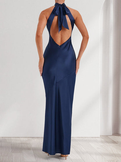 Robe de Soirée Fourreau/Colonne à Col Licou Sans Manches Longueur Cheville avec Fente Haute