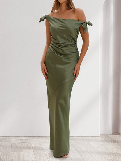 Robe de Soirée Fourreau/Colonne à Épaules Dénudées Sans Manches Froncée Longueur Au Sol avec Nœud(S)