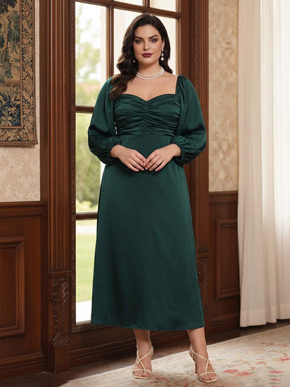 Robe Mère de la Mariée Grande Taille Gaine/Colonne Col Cœur Manches Longues Longueur Cheville Ruchée
