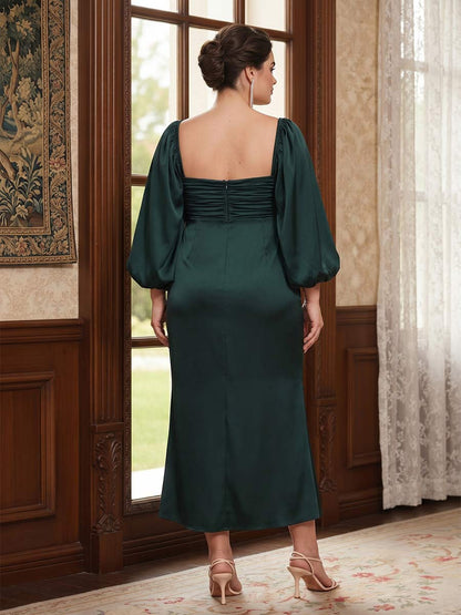 Robe Mère de la Mariée Grande Taille Gaine/Colonne Col Cœur Manches Longues Longueur Cheville Ruchée